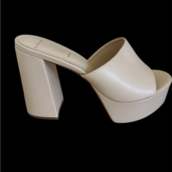 Black Suede Studio  Tyler Blush Nappa  Leather Tan Platform Mules Sandals. 38.5