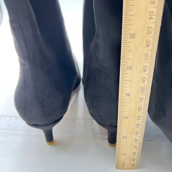 Black Suede Vintage Wide Calf Squared Toe Knee High Boots Low Heel Travel Shoes
