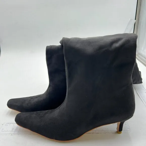 Black Suede Vintage Wide Calf Squared Toe Knee High Boots Low Heel Travel Shoes