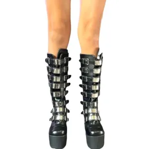 Black Wedge Knee Platform Boots - NEW