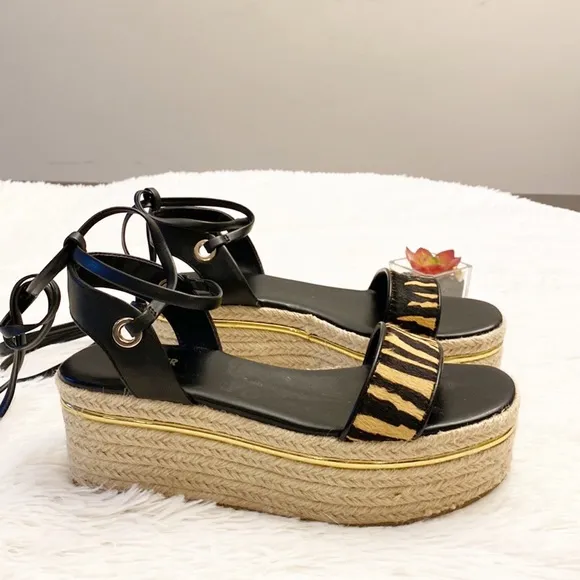 BLEEKER &amp; BOND | Odette Animal Platform Espadrille Ankle tie sandals women’s 7