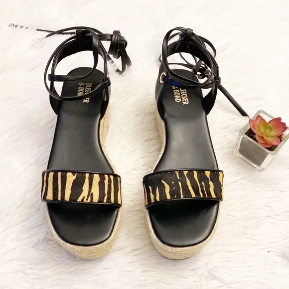 BLEEKER &amp; BOND | Odette Animal Platform Espadrille Ankle tie sandals women’s 7