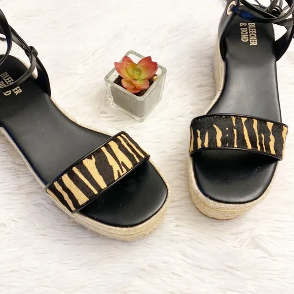 BLEEKER &amp; BOND | Odette Animal Platform Espadrille Ankle tie sandals women’s 7