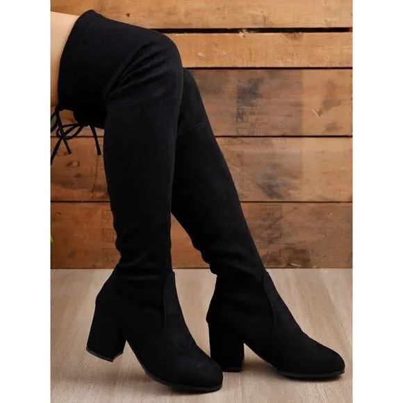 Block Heel Tall Over the Knee Boots