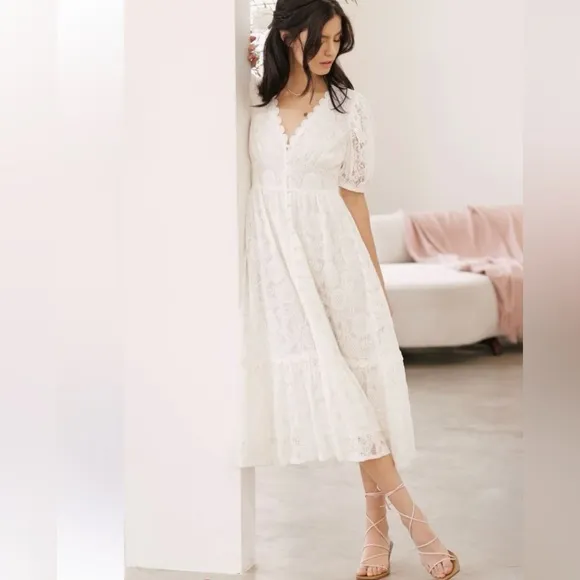 BLU PEPPER Women's Button Down Ivory Lace Midi Dress SIZE SMALL used once only