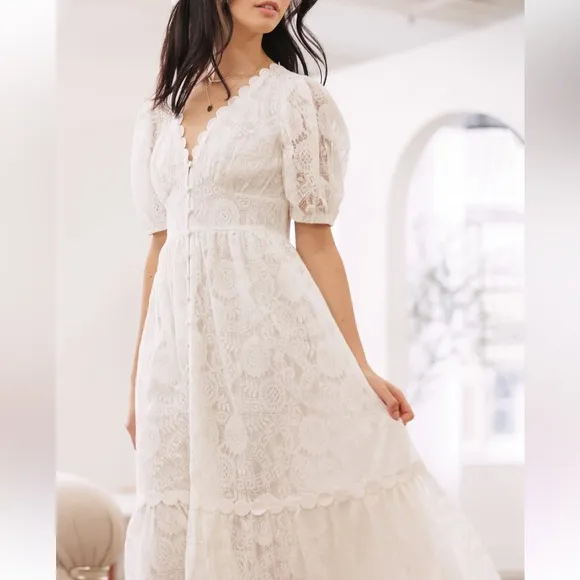BLU PEPPER Women's Button Down Ivory Lace Midi Dress SIZE SMALL used once only