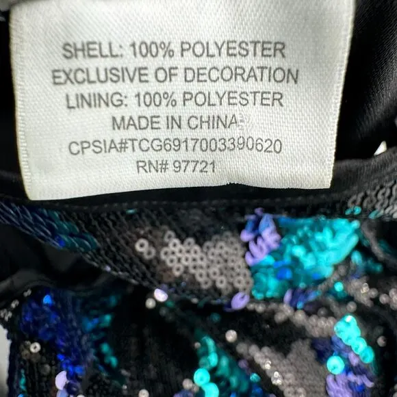 BLUSH BY US ANGELS Girls Dress Size 14 Black Blue Stars Full Sequins Shiny Party
