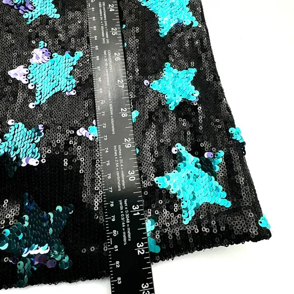 BLUSH BY US ANGELS Girls Dress Size 14 Black Blue Stars Full Sequins Shiny Party