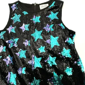 BLUSH BY US ANGELS Girls Dress Size 14 Black Blue Stars Full Sequins Shiny Party