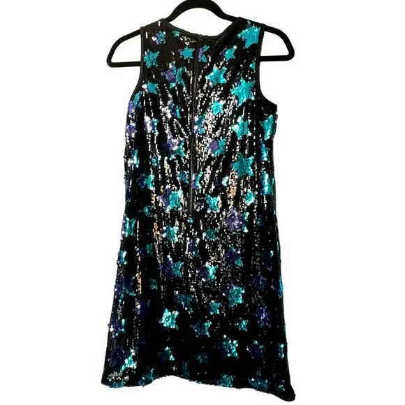 BLUSH BY US ANGELS Girls Dress Size 14 Black Blue Stars Full Sequins Shiny Party