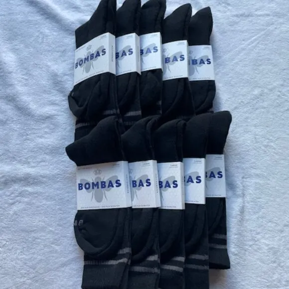 Bombas Socks Bundle x 10 pairs Large Half Calf style - Black UNISEX MENS NEW NWT