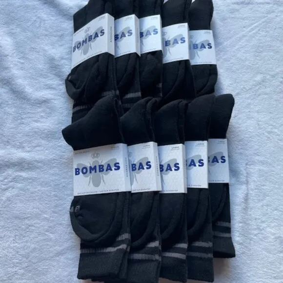 Bombas Socks Bundle x 10 pairs Large Half Calf style - Black UNISEX MENS NEW NWT