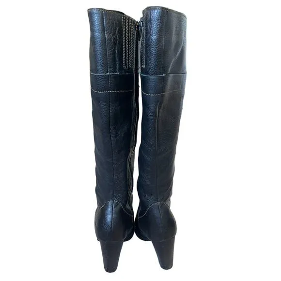 Born BOC Woman 8.5 Tall Leather Platform Riding Boots Round Toe Block Heel Black