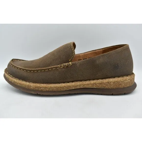 Born Mens Size 8 Baylor Taupe Distressed Suede Slip On Loafers Shoes