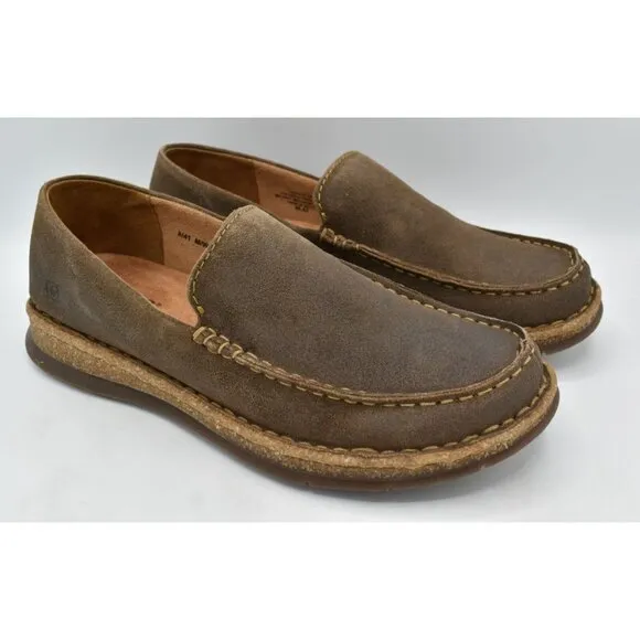 Born Mens Size 8 Baylor Taupe Distressed Suede Slip On Loafers Shoes