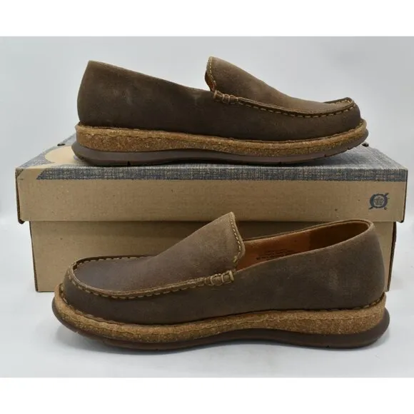 Born Mens Size 8 Baylor Taupe Distressed Suede Slip On Loafers Shoes