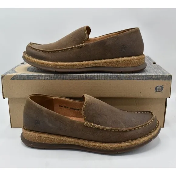 Born Mens Size 8 Baylor Taupe Distressed Suede Slip On Loafers Shoes