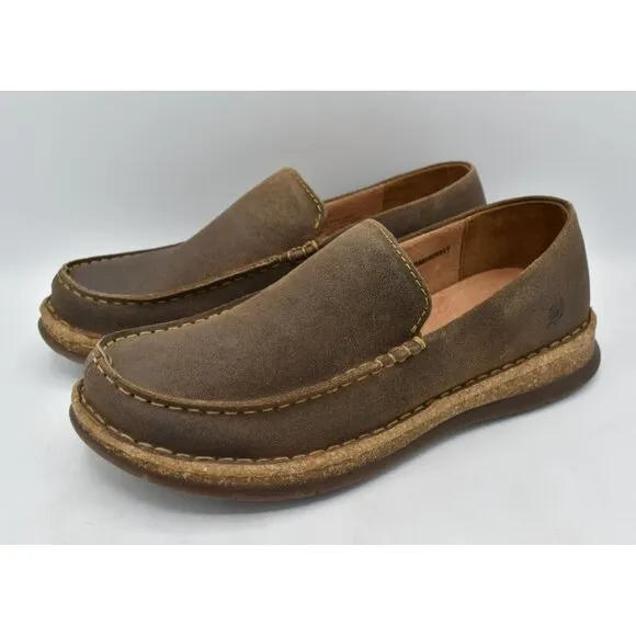 Born Mens Size 8 Baylor Taupe Distressed Suede Slip On Loafers Shoes