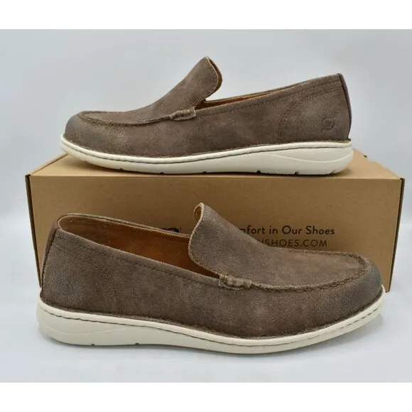 Born Mens Size 9 Thaton Taupe Brown Combo Nubuck Slip On Loafers Shoes