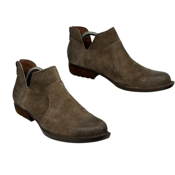 Born Women's Kerri Boots SZ 7.5 Distressed Suede Cutout Low Western Shoe Brown