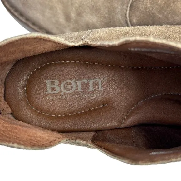 Born Women's Kerri Boots SZ 7.5 Distressed Suede Cutout Low Western Shoe Brown