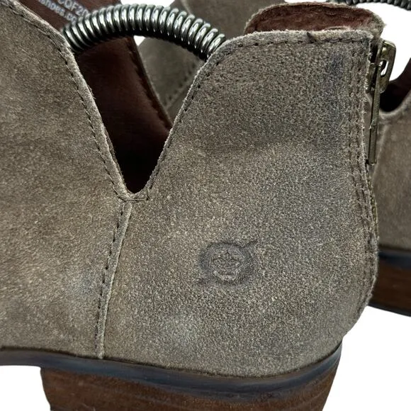 Born Women's Kerri Boots SZ 7.5 Distressed Suede Cutout Low Western Shoe Brown