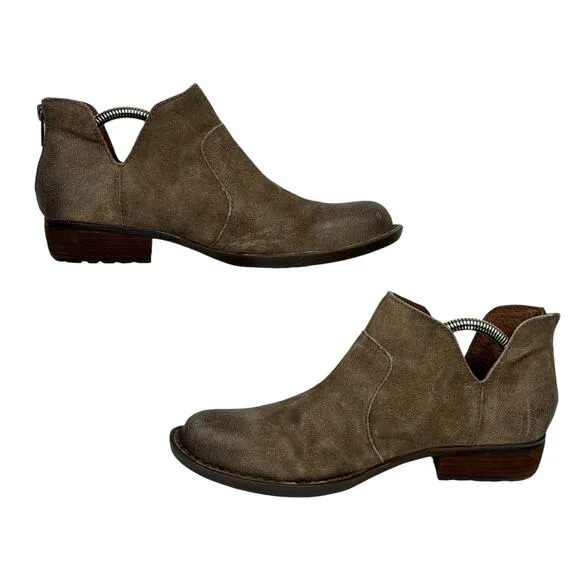 Born Women's Kerri Boots SZ 7.5 Distressed Suede Cutout Low Western Shoe Brown