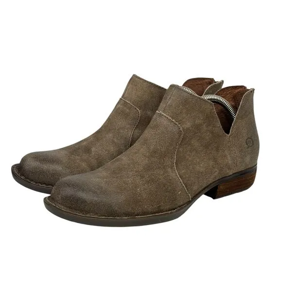 Born Women's Kerri Boots SZ 7.5 Distressed Suede Cutout Low Western Shoe Brown