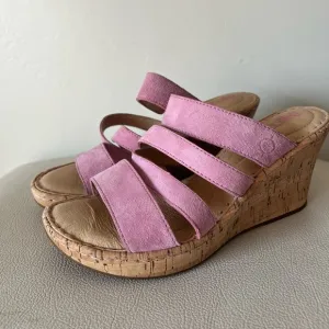 Born Zemora Pink Suede Strappy Cork Wedge Platform Sandals Women’s Size 7