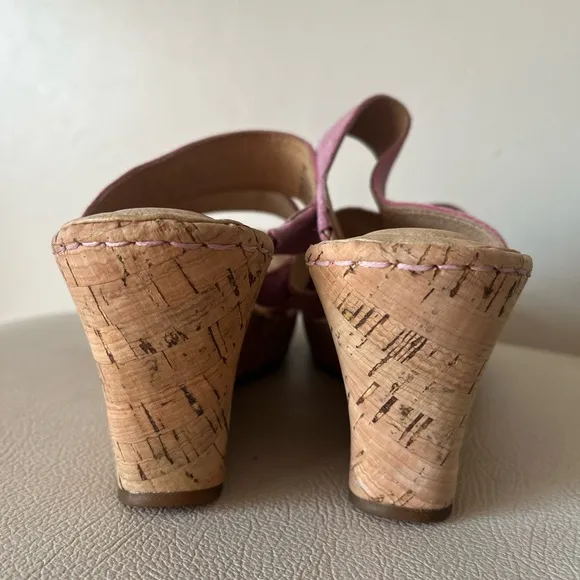 Born Zemora Pink Suede Strappy Cork Wedge Platform Sandals Women’s Size 7