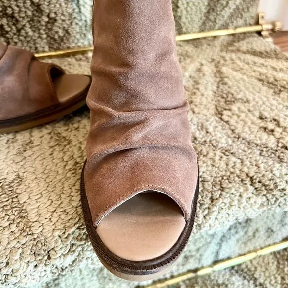 Bos. &amp; Co. Celine Suede Open Peep Toe Boots Bootie in Taupe Size 37 or 7 EEUC