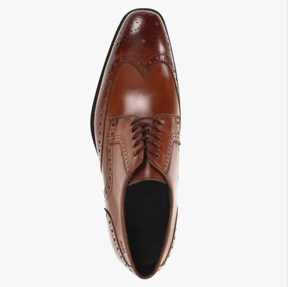 BOSS Hugo Boss Clasto Cognac Leather Wingtip Oxford Dress Shoes, Sz 8.5