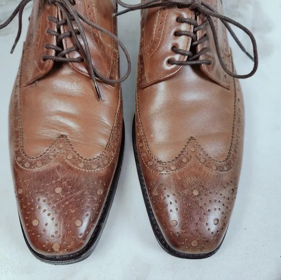 BOSS Hugo Boss Clasto Cognac Leather Wingtip Oxford Dress Shoes, Sz 8.5