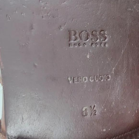 BOSS Hugo Boss Clasto Cognac Leather Wingtip Oxford Dress Shoes, Sz 8.5