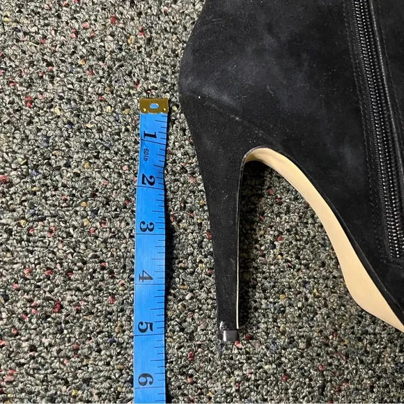 BOSTON PROPER Black Suede Platform Leather Stiletto Zip Up Booties Shoes Sz 7.5