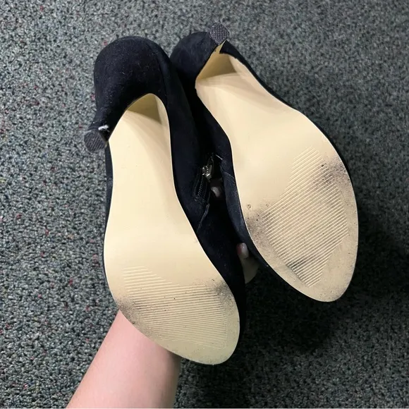 BOSTON PROPER Black Suede Platform Leather Stiletto Zip Up Booties Shoes Sz 7.5
