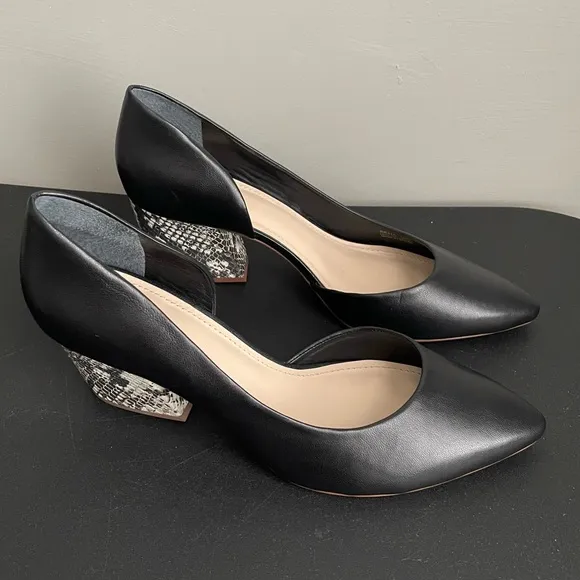 BOTKIER Sena Black Leather Shoes Womens size 10 Snakeskin Block Heel Pump