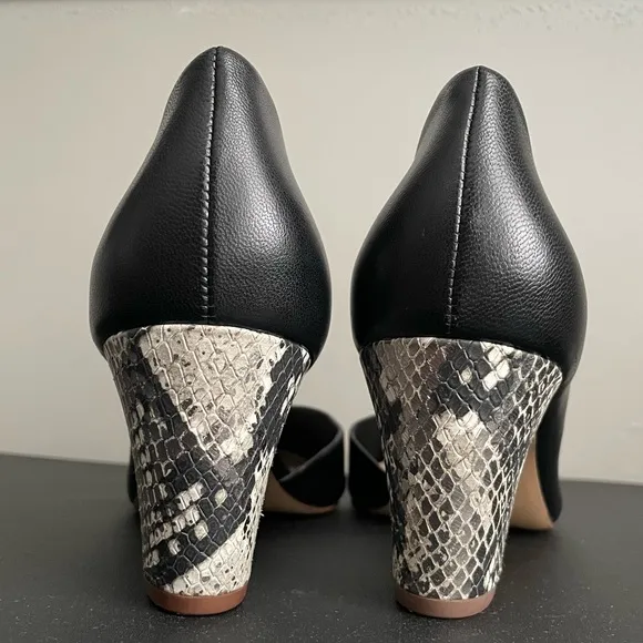 BOTKIER Sena Black Leather Shoes Womens size 10 Snakeskin Block Heel Pump