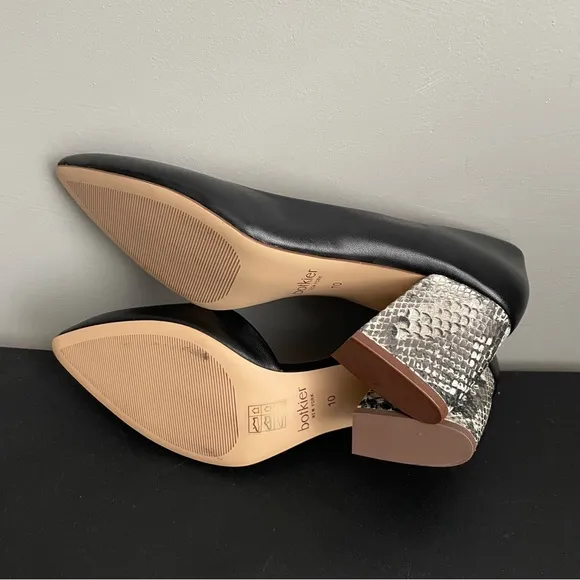 BOTKIER Sena Black Leather Shoes Womens size 10 Snakeskin Block Heel Pump