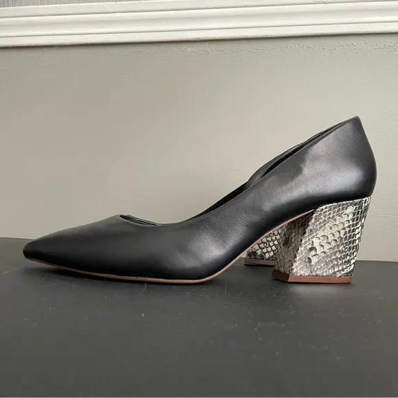 BOTKIER Sena Black Leather Shoes Womens size 10 Snakeskin Block Heel Pump