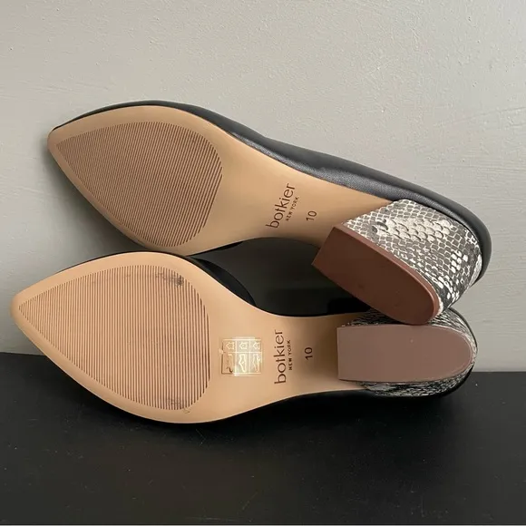 BOTKIER Sena Black Leather Shoes Womens size 10 Snakeskin Block Heel Pump