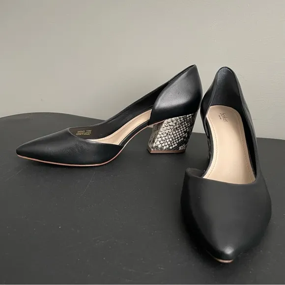 BOTKIER Sena Black Leather Shoes Womens size 10 Snakeskin Block Heel Pump