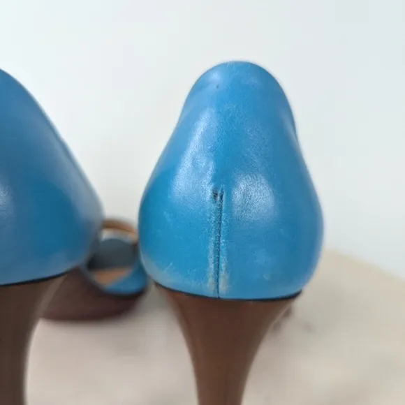 Bottega Veneta Blue Leather Peep Toe Heels
