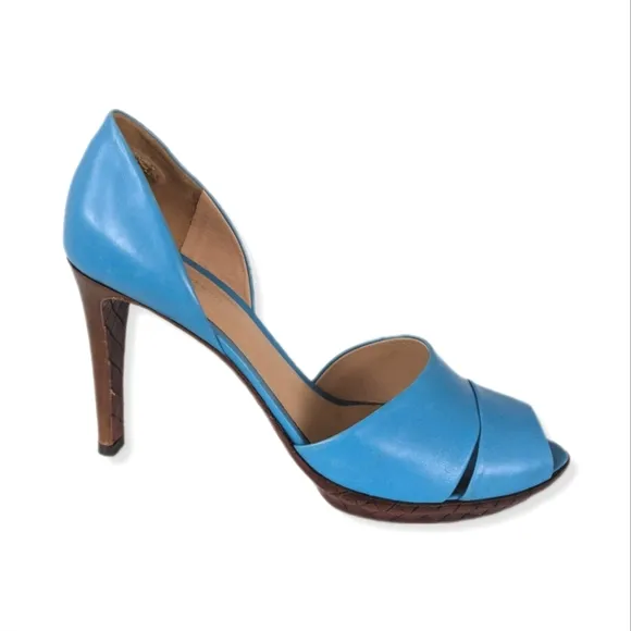 Bottega Veneta Blue Leather Peep Toe Heels