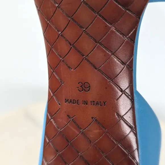 Bottega Veneta Blue Leather Peep Toe Heels