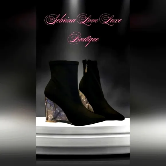 Brand New Black Clear Wedge Heel Ankle Boots