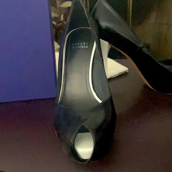 BRAND NEW Stuart Weitzman Black Kid Vamp platform peep toe two toned pumps