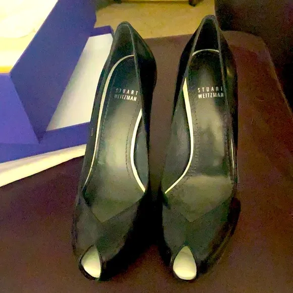 BRAND NEW Stuart Weitzman Black Kid Vamp platform peep toe two toned pumps