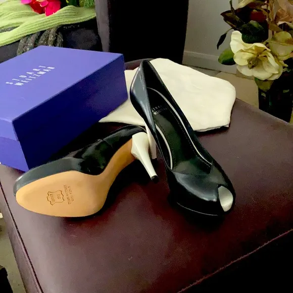 BRAND NEW Stuart Weitzman Black Kid Vamp platform peep toe two toned pumps