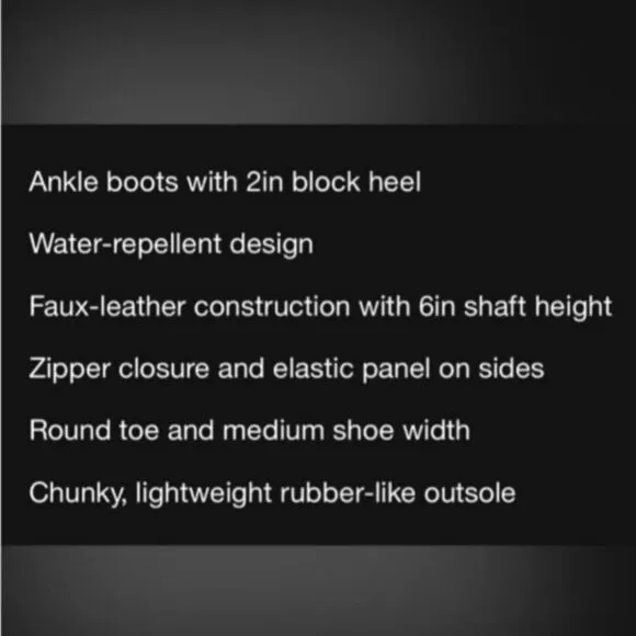 BRAND new ankle water repellent black boots with 2in block heel